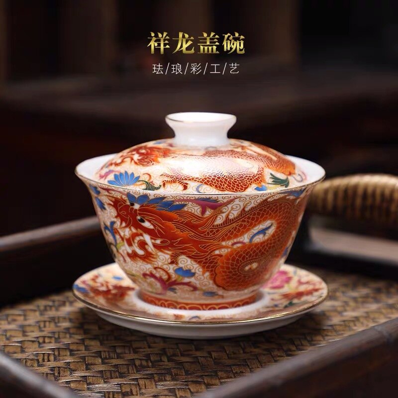 Frank kleur kopje deksel kom huishoudelijke blauw en wit porselein drie-kracht theekom chinese handgemaakte thee kung fu theekom: Rood