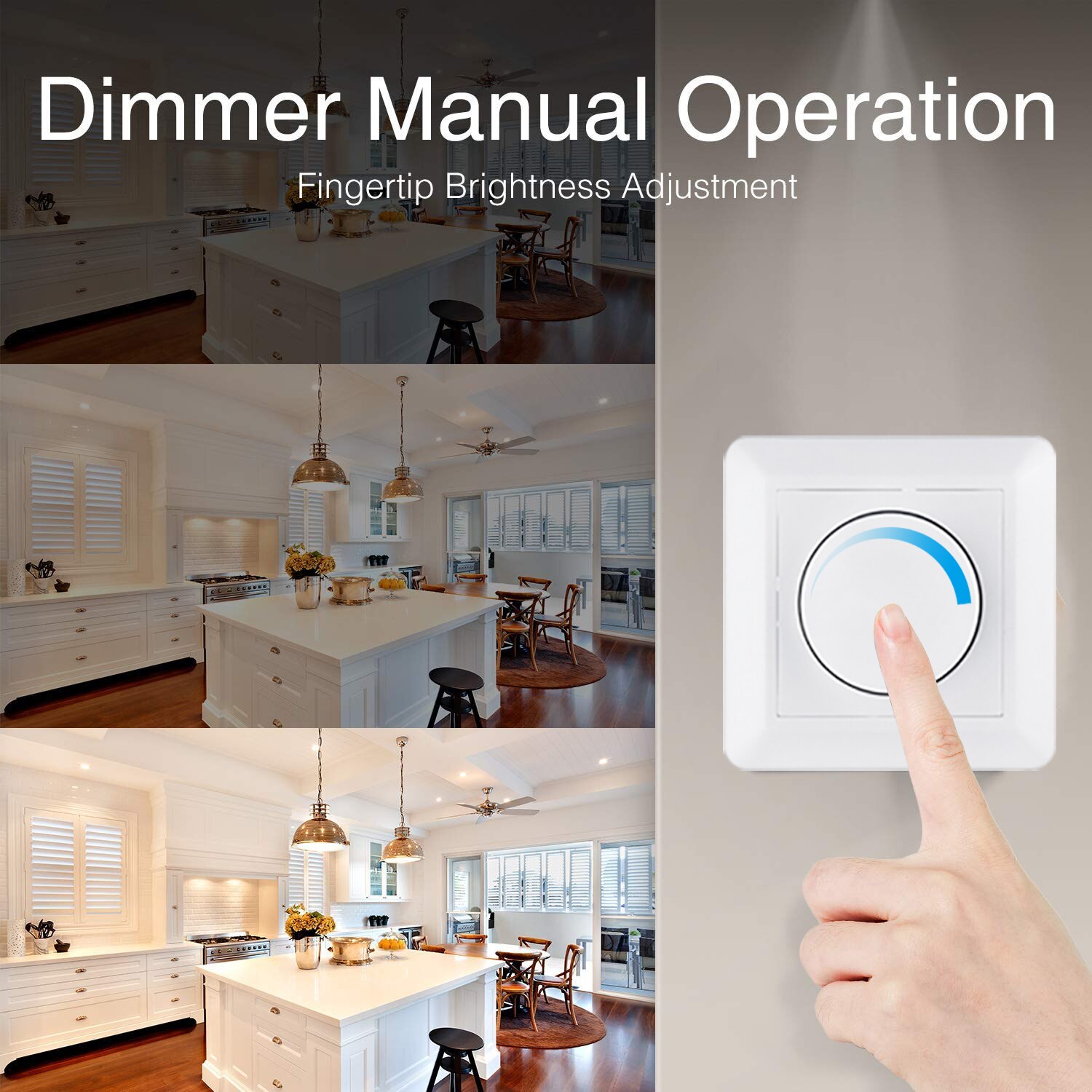 Wall Mounted LED Dimmer 2-Way On/Off Rotary Switch Adjustable 0-100% 220-240V Rotary Dimmable for Led Bulb Ceiling Light 50/60Hz