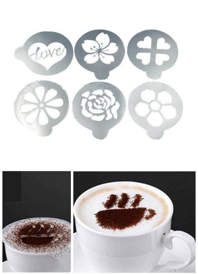 6 stk/sæt kaffestencil plastik mælkekage cupcake skabelon barista cappuccino latte print model spray dekorationsværktøj sno 88