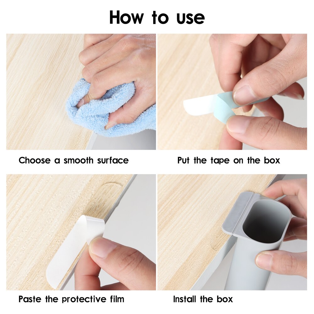 Mini Self-Adhesive Pen Holders Desktop Organizer Hanging Pencil Case Storage Box Home Office School Computer Desk Organizer