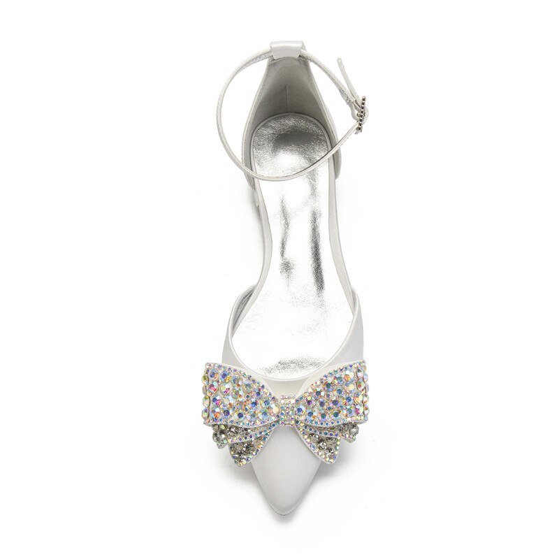 Women's Wedding Shoes Silk Satin Bow Stiletto Pointed Toe Buckle Bridal Shoes