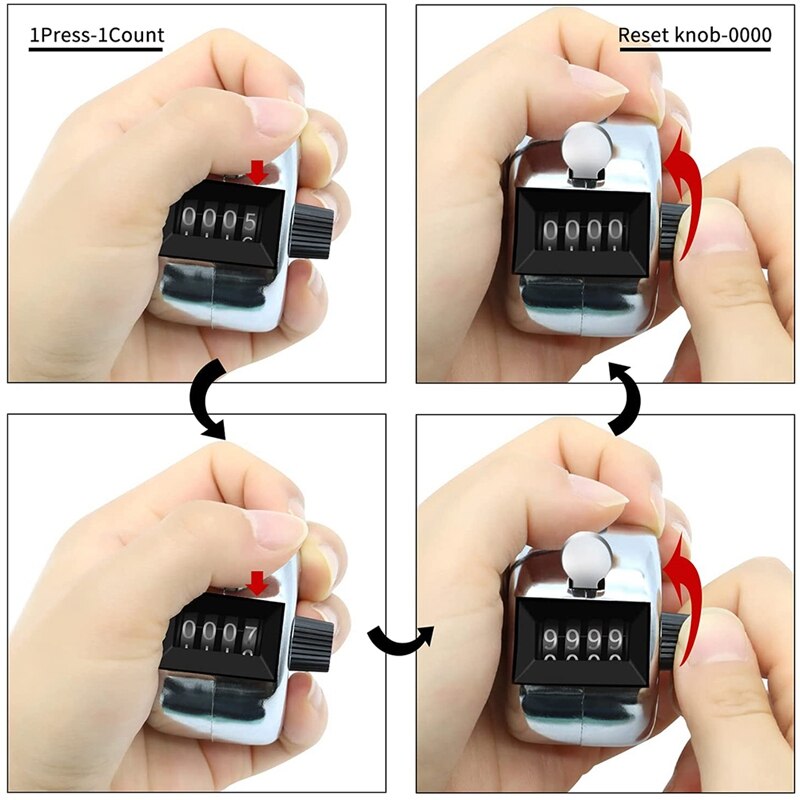 6 Pcs Hand Tally Counter 4-Digit Lap Counter Clicker, Manual Mechanical Handheld Pitch Click Counter With Finger Ring