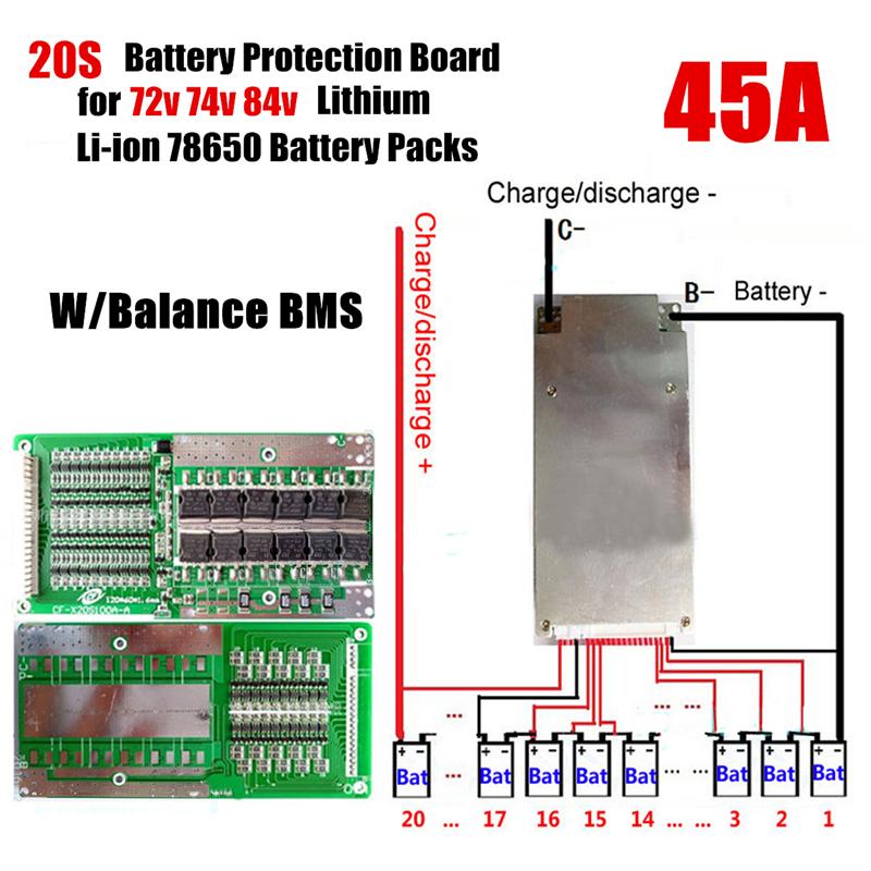 72V 20S 45A Lithium Li-Ion 18650 Battery Bms Pcb Board With Protection Balance Board Module For Electrical Motorbike E-Bike