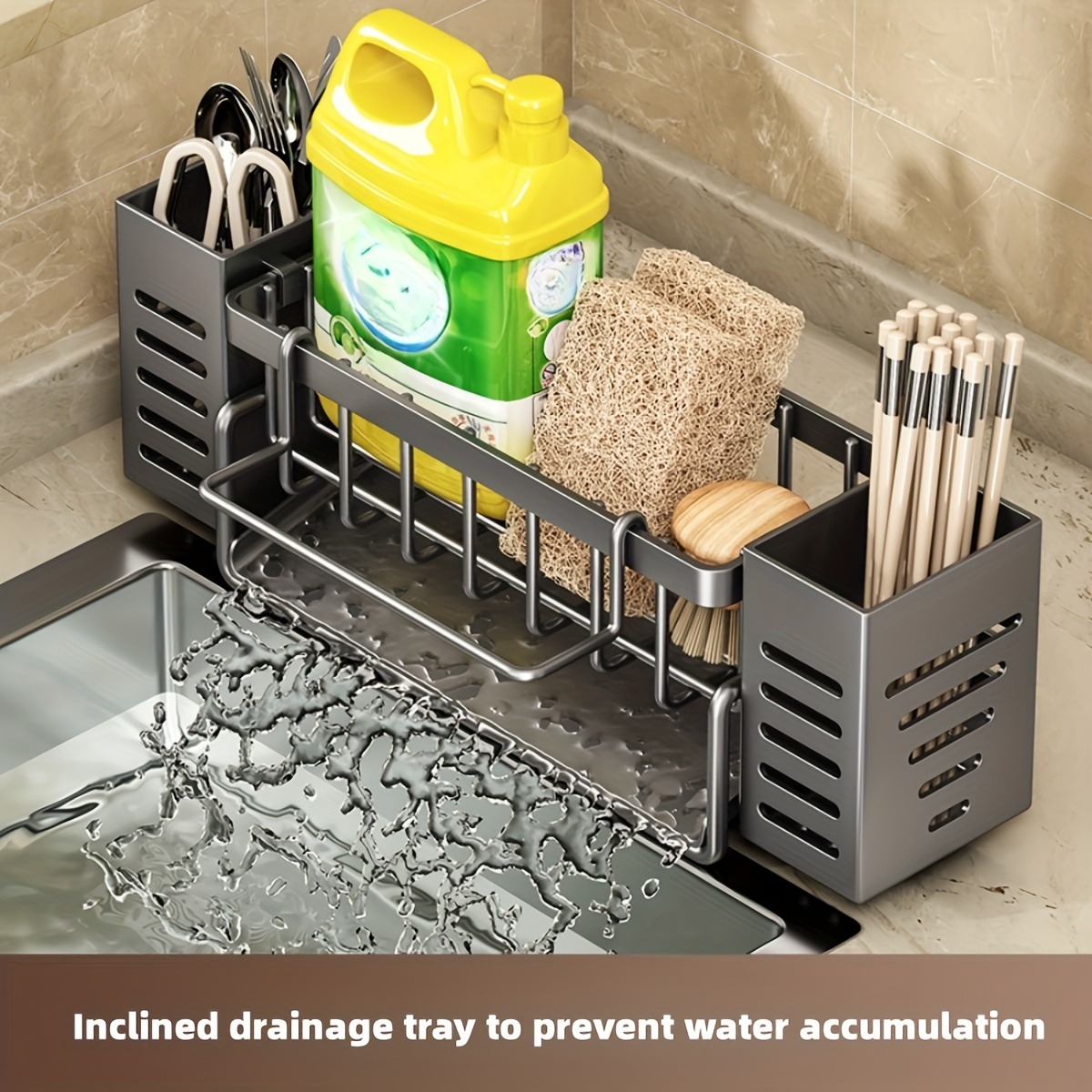 Selbst entleerende Spüle Regal Abtropffläche Küchen spüle Caddie Abfluss Regal Seife Geschirrs pül schwamm Halfter für Küchen spüle Veranstalter küchen organizer