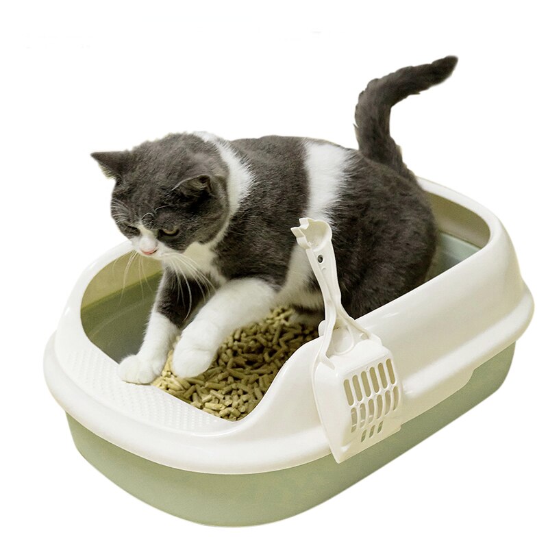 Cat Litter Box Cat Toilet 2or3Layer Pine Litter Bedpans Semi-Closed Anti-splashing Cat Pot Crystal Sand/bentonite/tofu available