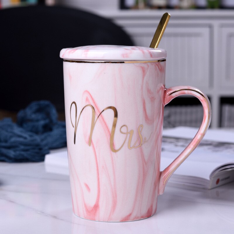 Creatief Met Mok Met Deksel Lepel Flamingo Koffie Mokken Keramische Mok Reiskop Mok Keramische Cup Gemarmerd Keramische Paar Cup: 3