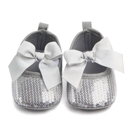 Bling Sparkle Sequins Ribbon Infant Newborn Baby Girl Boy Crib Shoes 0-18M
