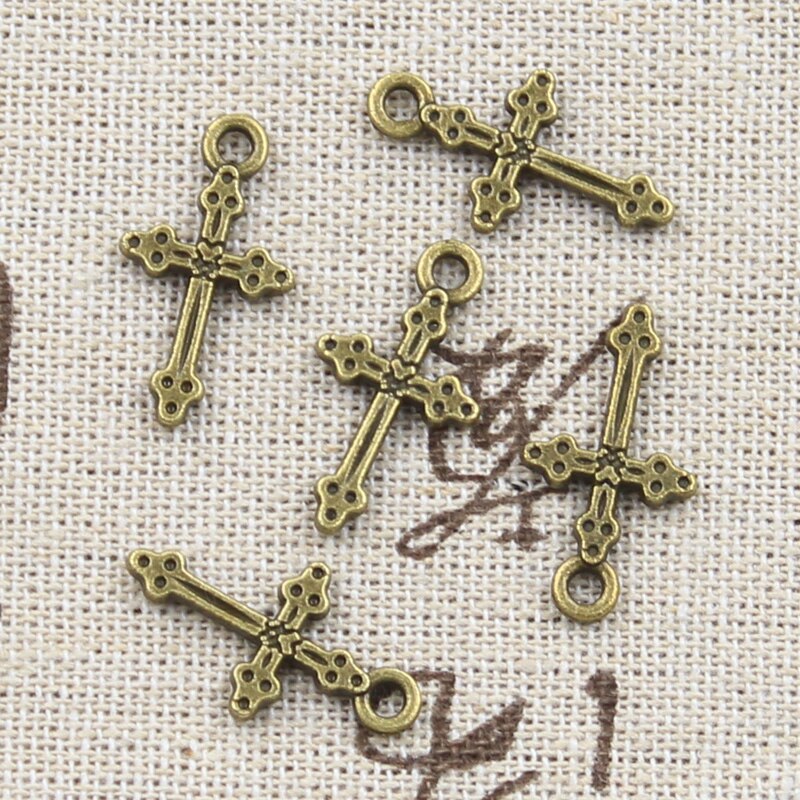 50 Uds. De dijes de Cruz islámica de 15x7mm, colgantes chapados en Color Plata y Bronce Antiguo, fabricación de joyería tibetana hecha a mano DIY: Bronce antiguo plateado