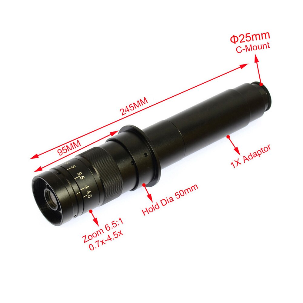 10X-120X 180X 300X Zoom C-mounting Lens 25mm Interface Diameter for CCD CMOS Industrial Video Microscope Cameras
