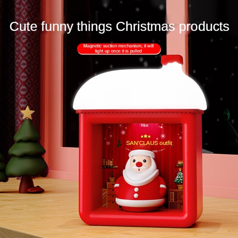 Sneeuw Huis Led Lamp Leuke Cartoon Santa Sneeuwpop Kitty Pop Usb Oplaadbare Wall Mount Tafel Nachtlampje Kerst Decor