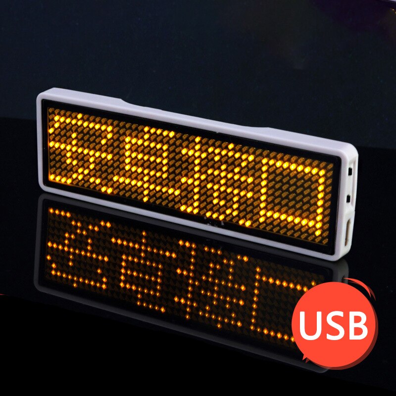 Led Badge Clip Insignia Rechargeable Bluetooth Digital Diy Scrolling Message Board Mini Display Led Name Peugeot Badge Sign Tag: USB Yellow