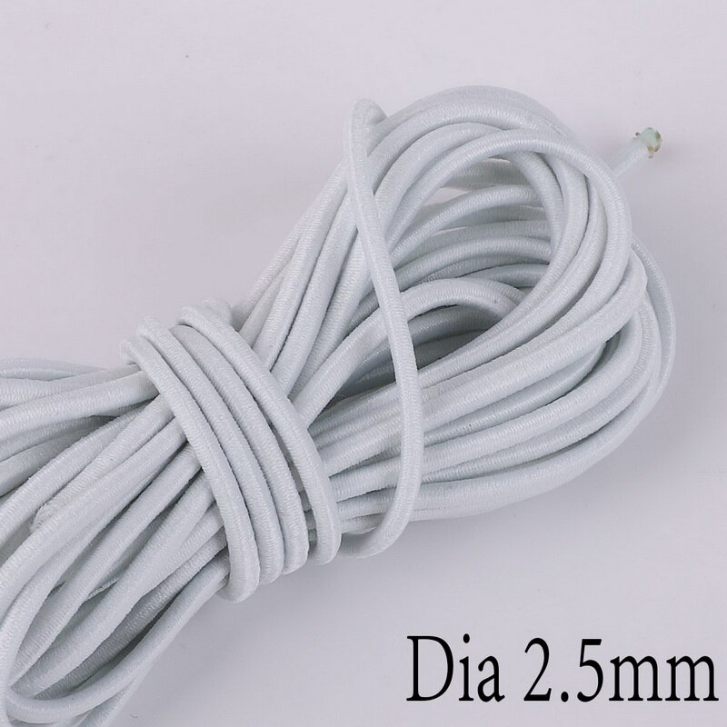 Cuerda elástica de 5 metros de largo, 2,5mm de ancho, banda de goma redonda colorida de , línea elástica para accesorios de costura artesanal: White