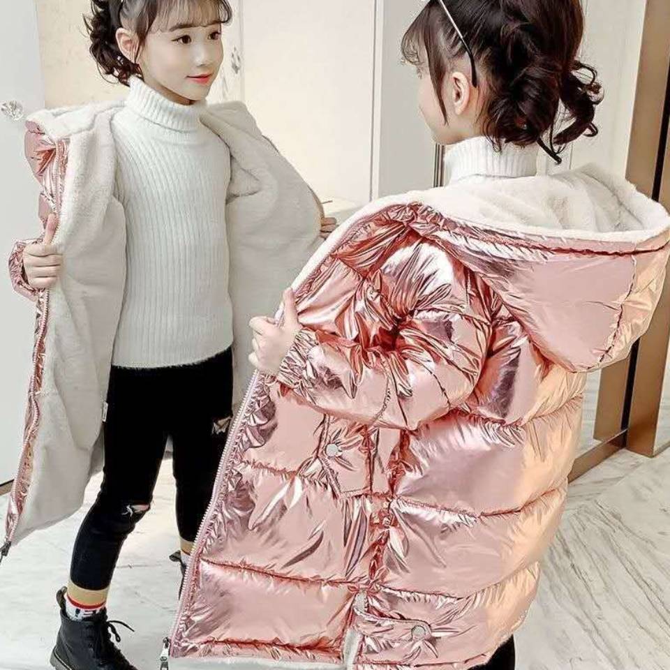 Śliczne nowe dziewczyny dorywczo grube bawełniane puchowe parki płaszcze różowa/srebrna kurtka z kapturem dla dzieci dzieci Wam zimowe długie kurtki dla dzieci