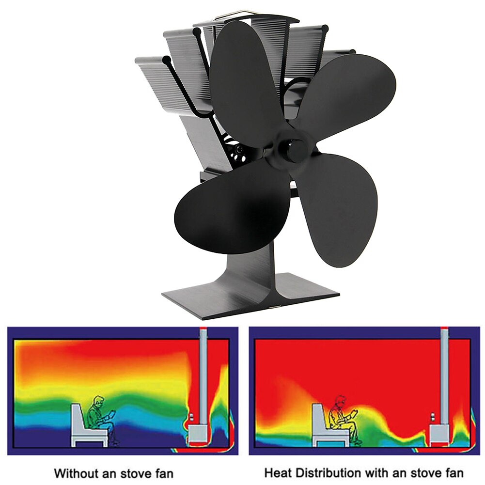 4 lames de Distribution de chaleur efficace, cheminée de maison, noir, poêle à ventilateur, poêle à brûler, , ventilateur alimenté par la chaleur