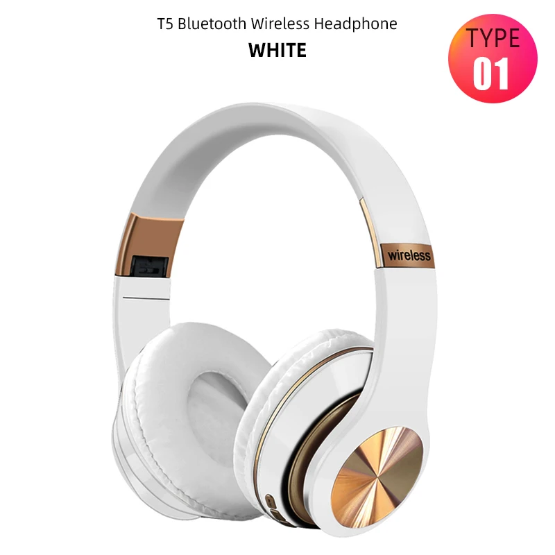 T5 słuchawki Bluetooth nauszne bezprzewodowe słuchawki douszne z mikrofonem zestaw słuchawkowy dla graczy składany Auriculare Fone dla Huawei iPhone: Black