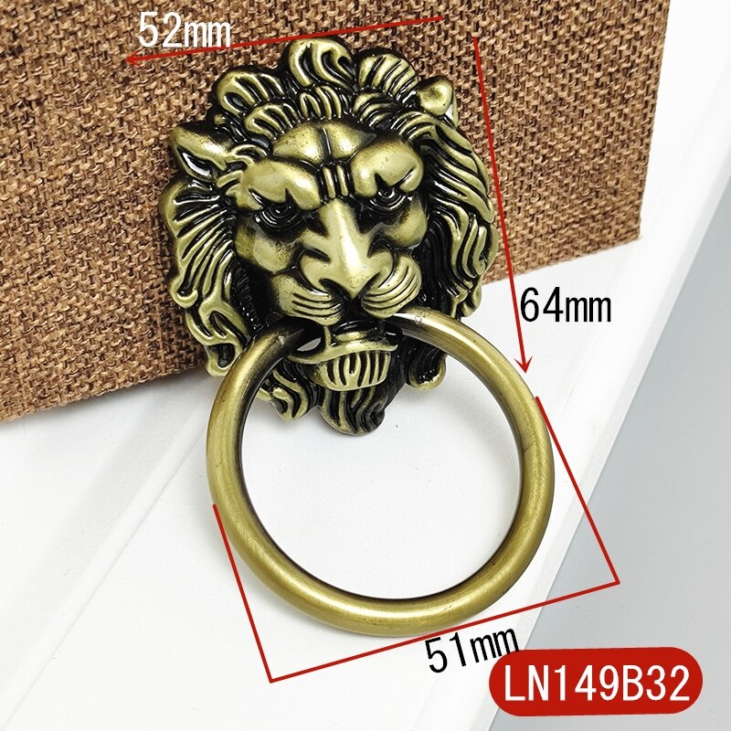 Wonzeal Meubels Handgrepen 52*64Mm Beast Voor Leeuwenkop Antieke Legering Handvat Kast Lade Deur Pull Retro decoratie: LN149B32