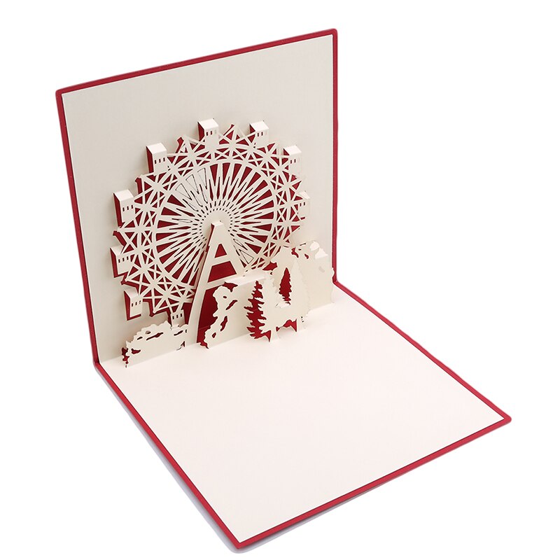 Pop up-kort 3d populära upp-kort år julkort glad pariserhjul 3d hälsning bebis röd hopfällbar typ retro