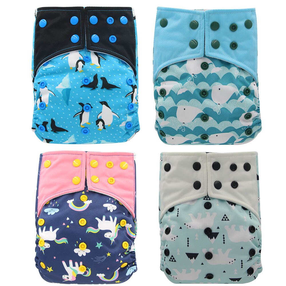 4PCS/Pack Washable AI2 Cloth Diapers Bamboo Charcoal Inner Baby Diaper Cover Washable Reusable Pocket Diaper Baby Nappies