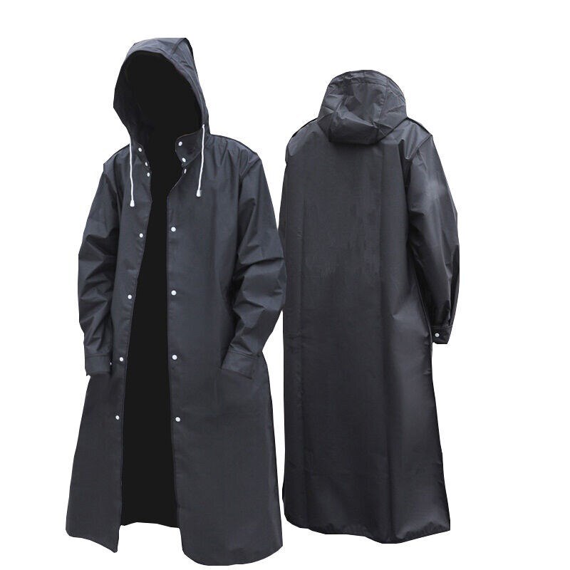 Long Rain Jacket Waterproof Raincoats With Hats Men Women Reusable Raincoat Lightweight Hooded Raincoat for Climbing: Black / L