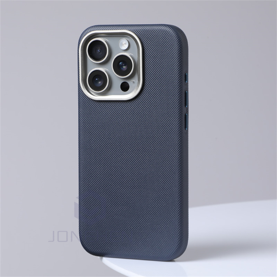 Texture de diamants de luxe pour étui en cuir Magsafe pour iPhone 13 14 15 16 Pro Max alliage Len accessoires de Charge sans fil couverture arrière: POLYESTER / Marron