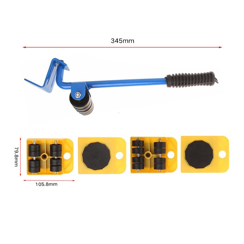 5PCS Heavy Furniture Moving Lifter Roller Move Tool Set Wheel Mover Sliders Kit