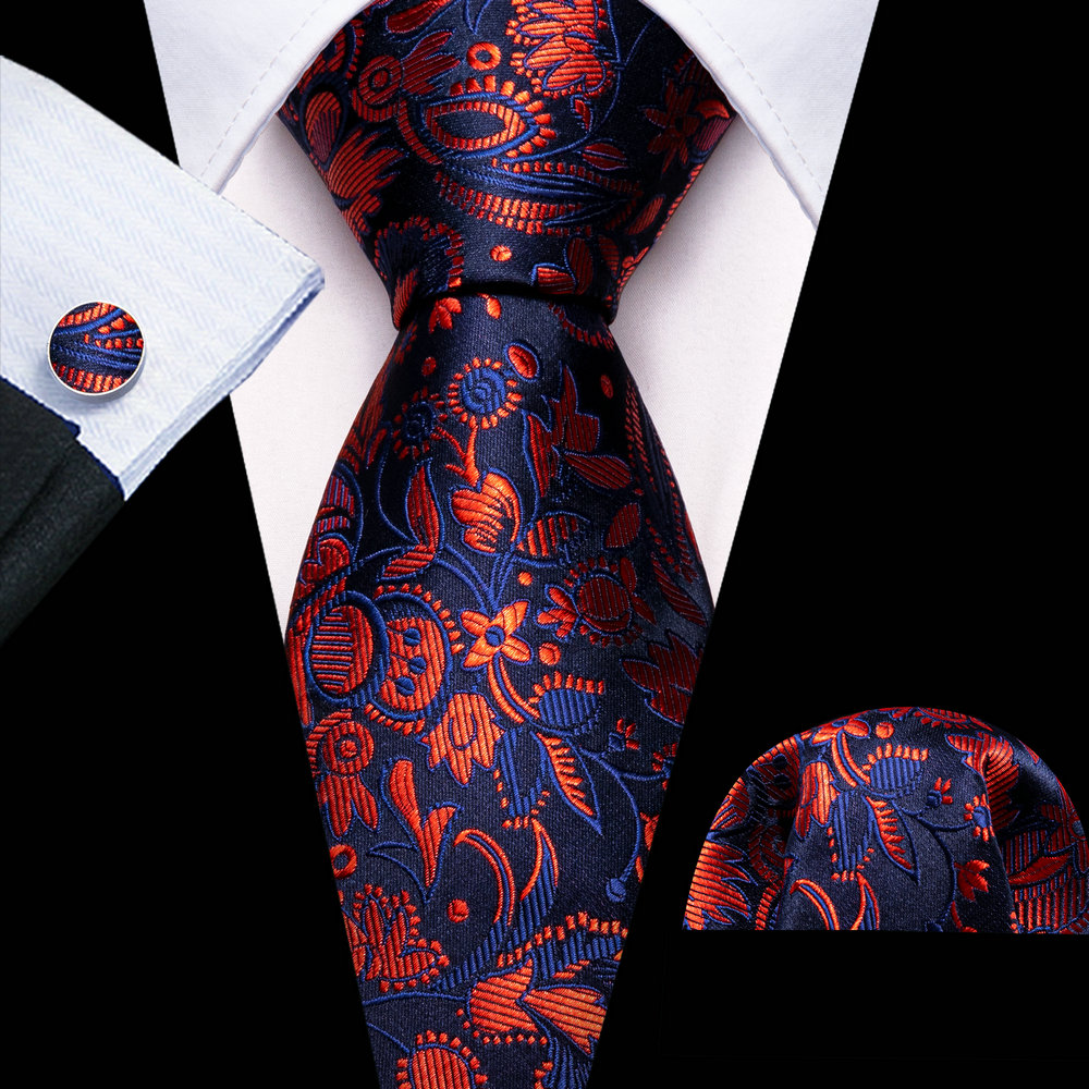 Corbatas de seda rojas y azules para hombre, conjunto de gemelos cuadrados de bolsillo de Cachemira Jacquard, a la , para novio, boda, , negocios, Barry.Wang, novedad