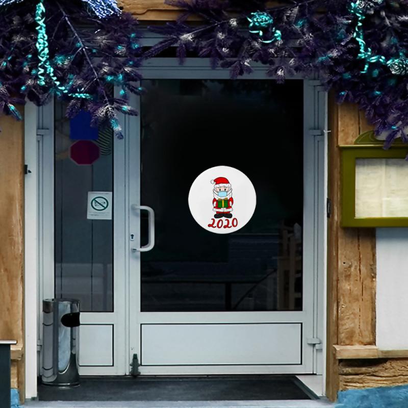 Large Christmas Stickers Door Window Christmas Decoration Xmas Santa Cartoon Pattern Round Paper Sticker Happy Year