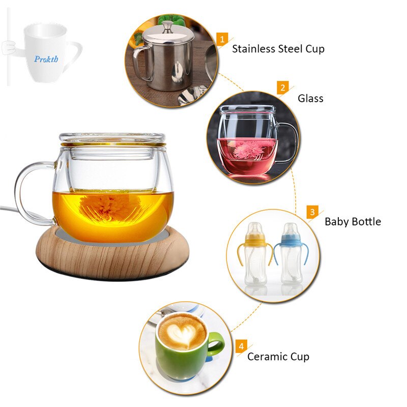 Chauffe-tasse électrique USB, tapis chauffant, Grain de bois, lait, plaque d'isolation thermique, pour le thé, les boissons, pour le bureau et la maison