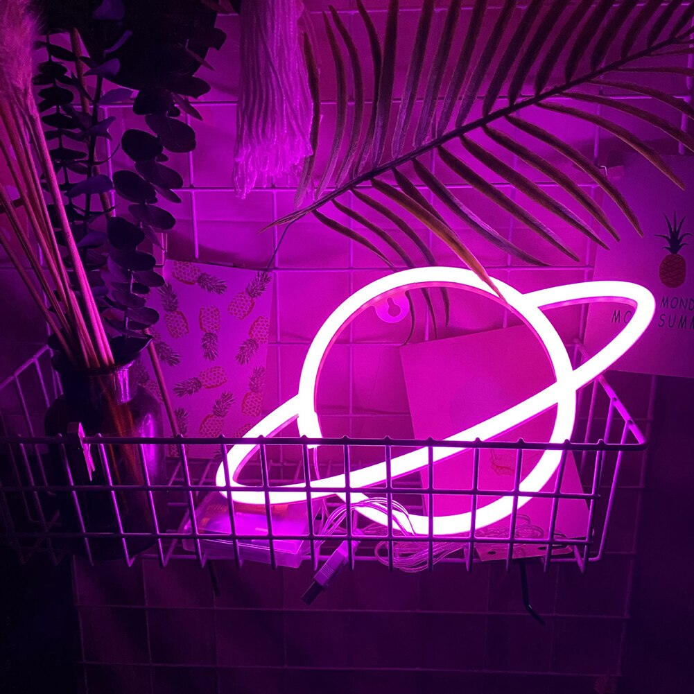 Led Neon Lamp Elliptische Planeet Neon Sign Neon Lamp Usb Batterij Aangedreven Home Decoratieve Muur Light Party Room Bar Verlichting decor