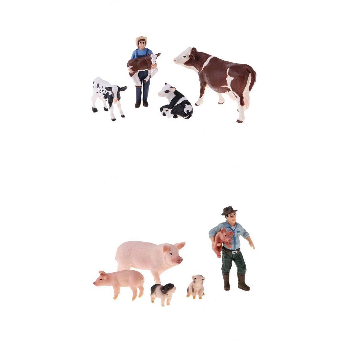 Realistic Happy Animal Cows Pigs With Farmers Home Photo Props Pretend Play