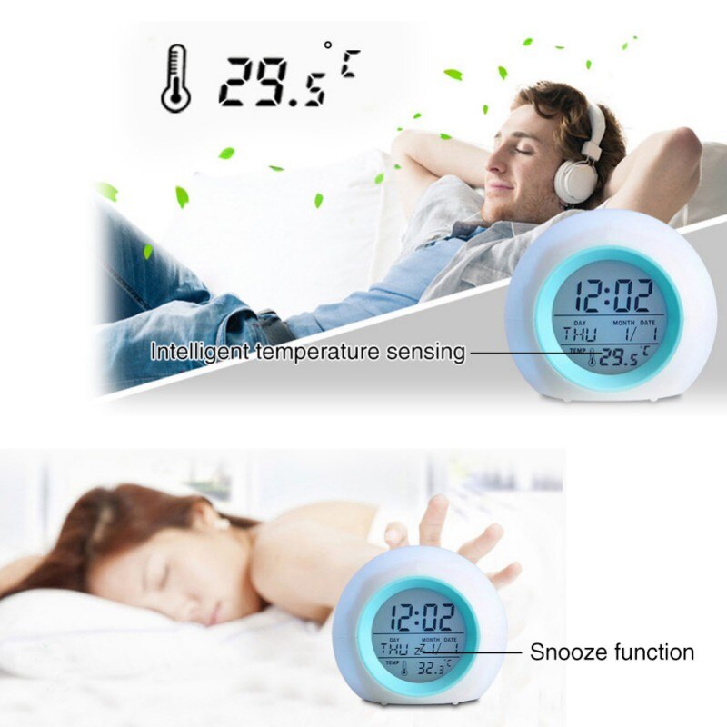 7 colorful backlight round children's alarm clock Round light gradient alarm clock Calendar frontal ball alarm digital