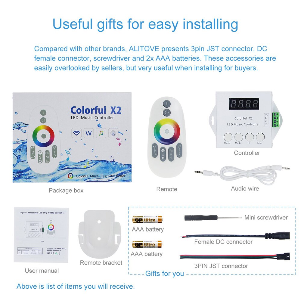 Digital Addressable Led Strip Music Controller X2(X1 Updated Version) for WS2811 WS2812B 6803 WS2813 WS2815 LED Strip DC 5V-24V