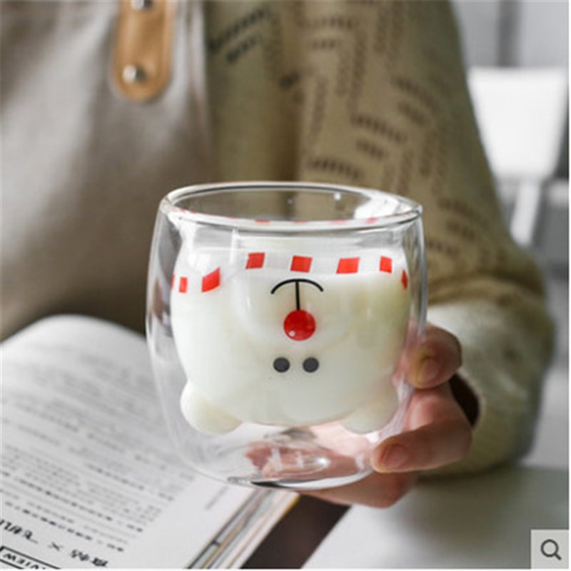 Cute Bear Shaped Double Wall Glass Mug Prevent Scald Cartoon Lovely Double Glass Milk Coffee Cup With Round Mouth Drinkware