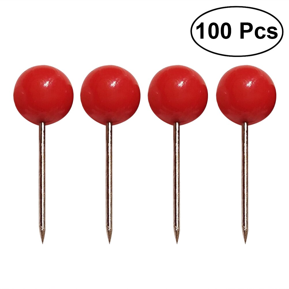 100Pcs Push Pins Round Ball Head Map Tacks With Stainless Point Push Pins Map Thumb Tacks Pin For Office Home Crafts DIY Marking: Red