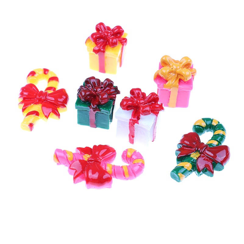 6Pcs Fairy Tuin Beeldjes Cartoon Pop Ornamenten Miniatuur Kerst Hars Geschenkdoos Snoep Terrarium Accessoires