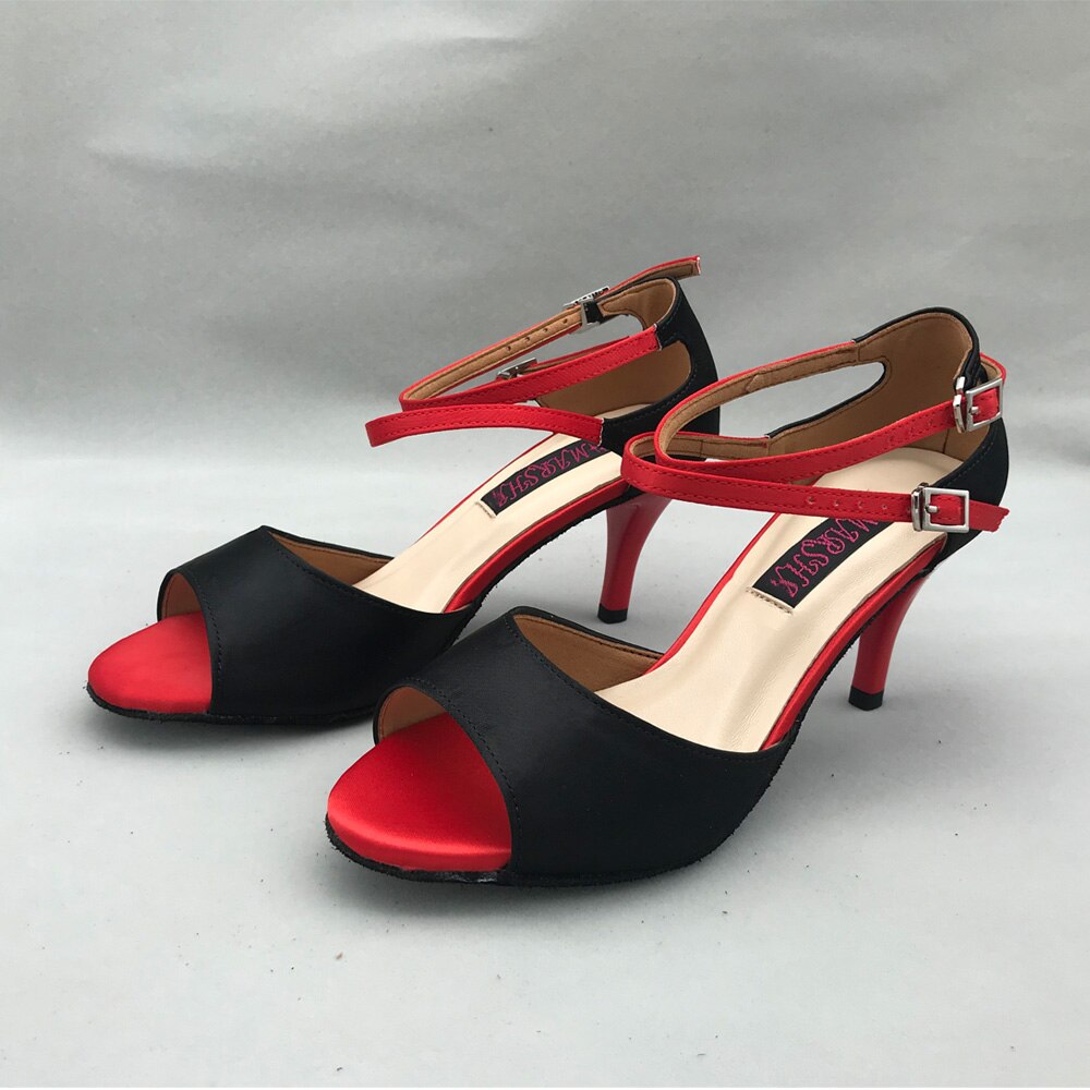 Latinske dansesko kvinder salsa sko øve sko behagelige sko  ms6257br 7.5cm hæl høj hæl lav hæl