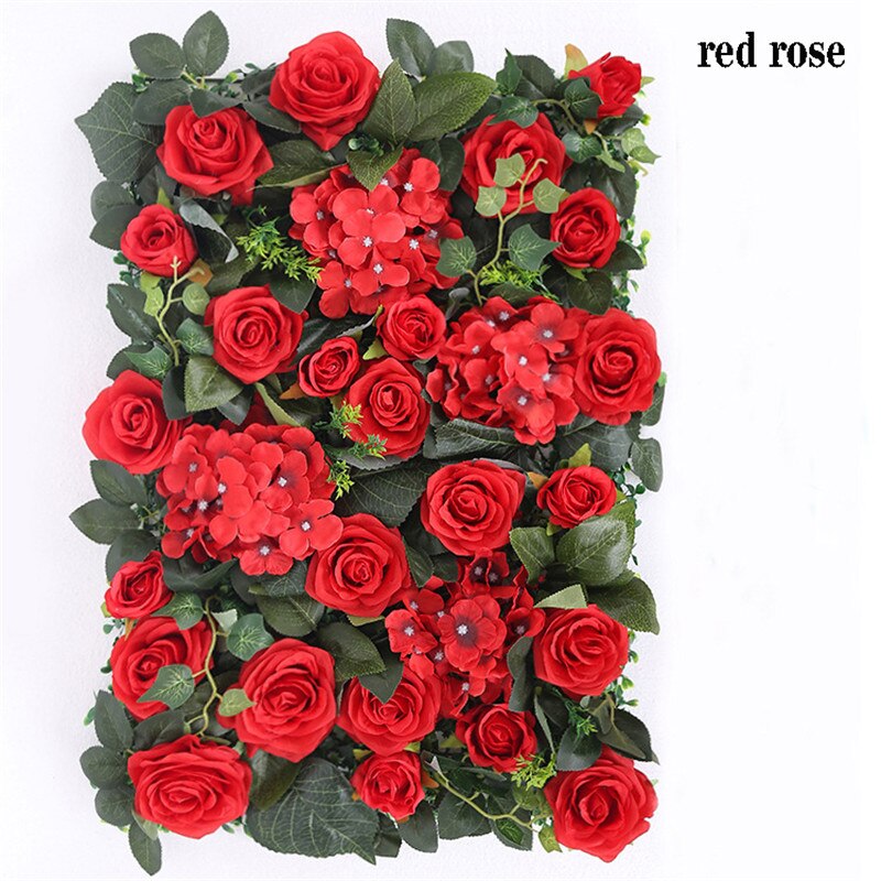 40*60cm silk white rose Hydrangea flower wall with green leaf artificial flowers wedding party background decoration: red2