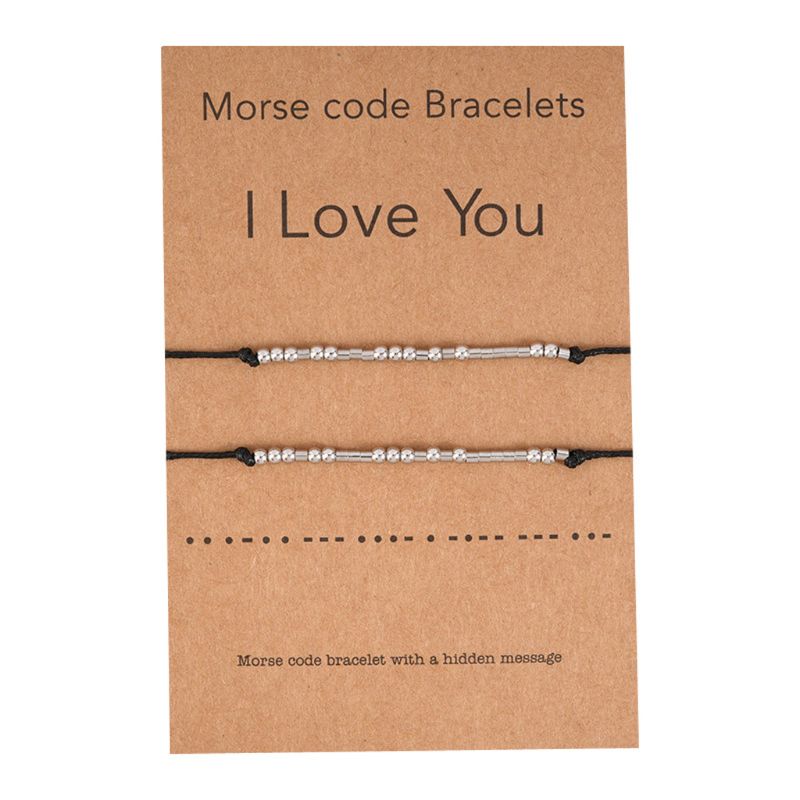 2Pcs I Love You Friendship Morse Code Dainty Beaded Bracelet with Secret Message for Women Men Lover Jewelry: Default Title