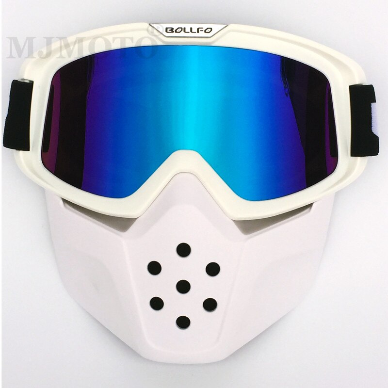 Gafas de protección para casco de Motocross para hombre y mujer, lentes de protección para casco de moto tipo tiburón, a prueba de viento, Estilo Vintage, para esquí: white blue
