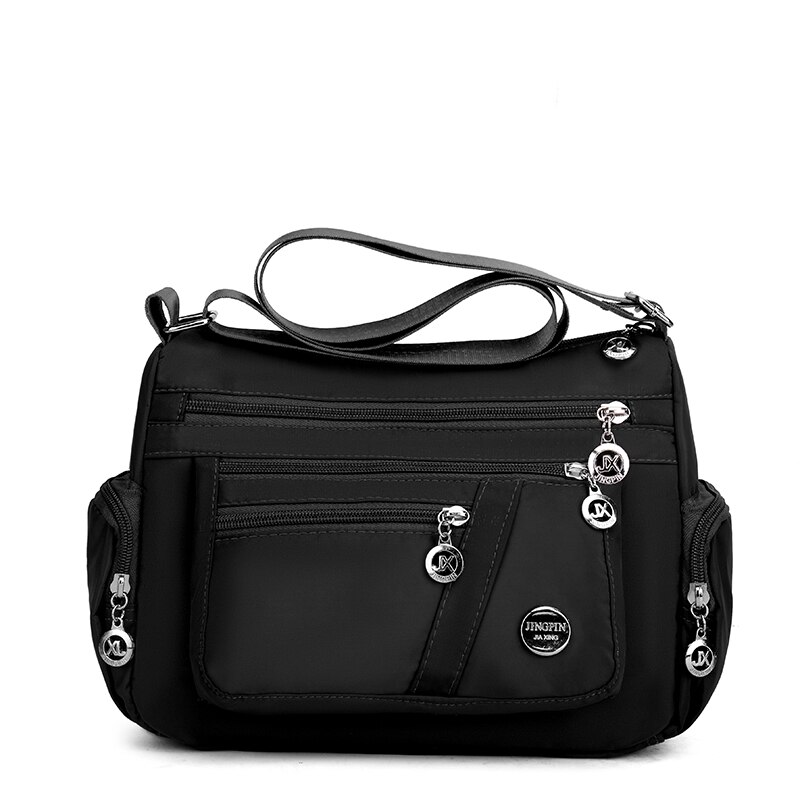 Kvinder skuldertasker vandtætte nylon messenger tasker casual rejse håndtasker kvindelige multilayer crossbody taske bolsos mujer: Sort