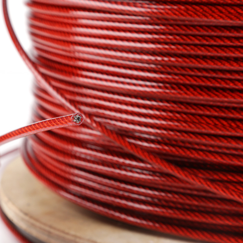 HQ RW01 RED PVC Plastic Coated Galvanized Steel Wire Rope Flexible Cable for Clothesline Fence Trellis 2-8MM Diameter: 3MM After Coating