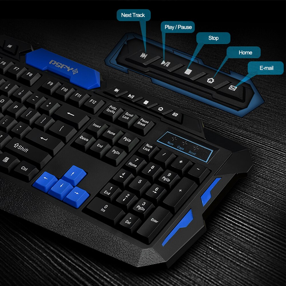 2.4GHz Wireless Keyboard Gaming Keyboard Mouse Combo 19 Keys Anti-ghosting Adjustable DPI Mouse USB Receiver Adapter Mouse Mat
