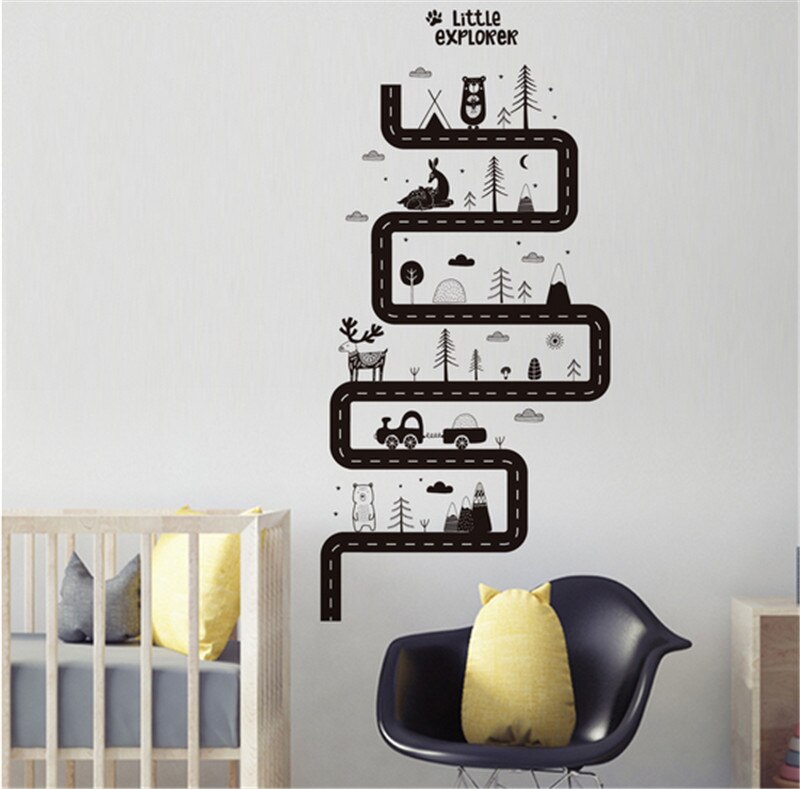 Cartoon Car Road Track Wall Stickers for Kids room Living room Bedroom Background Wall Decor Art Mural: 8396