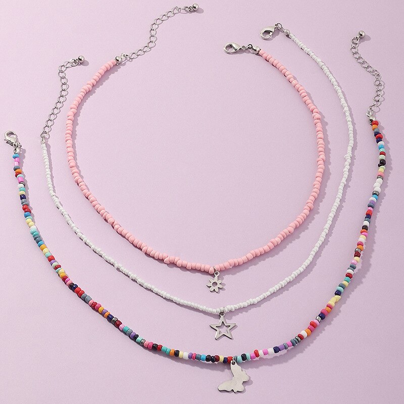 Bohemian Multilayer Zaad Kraal Ster Maan Vlinder Hanger Ketting Voor Vrouwen Mode Strand Eenvoudige Lock Choker Kraag: 05