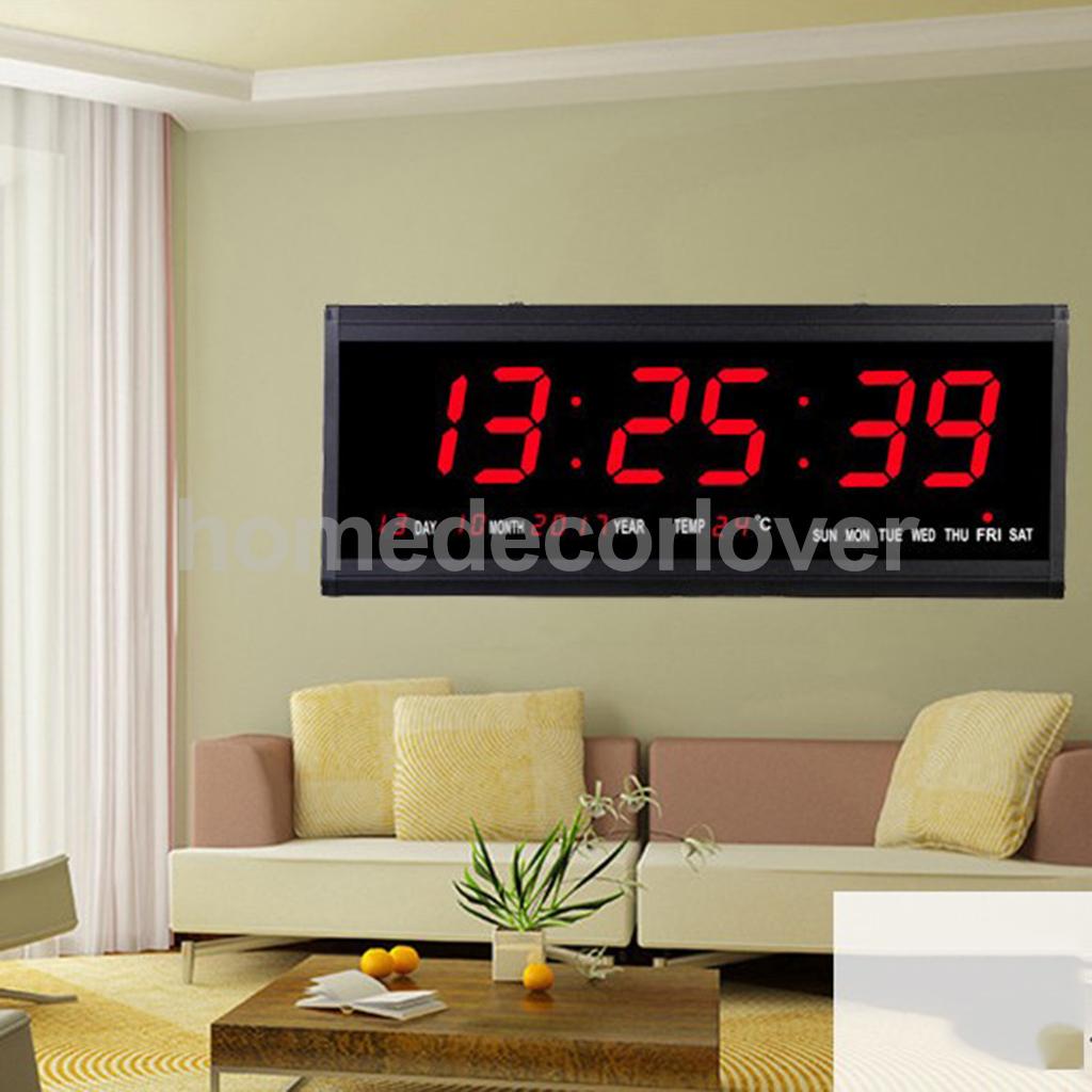 Extra Big Screen LED Office Wall Clock Alarm Clocks 24H Calendar -Time - Days -Week -Year Temperature Meter Projection Clocks EU