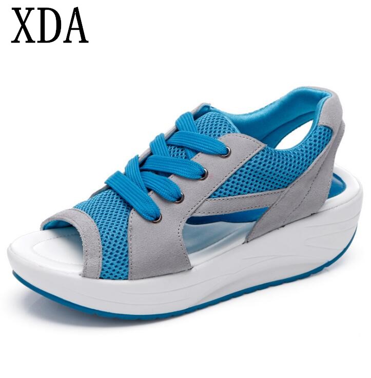 XDA women sandales sandalias Summer fish head sandals Women's shoes slope with platform muffin sandals