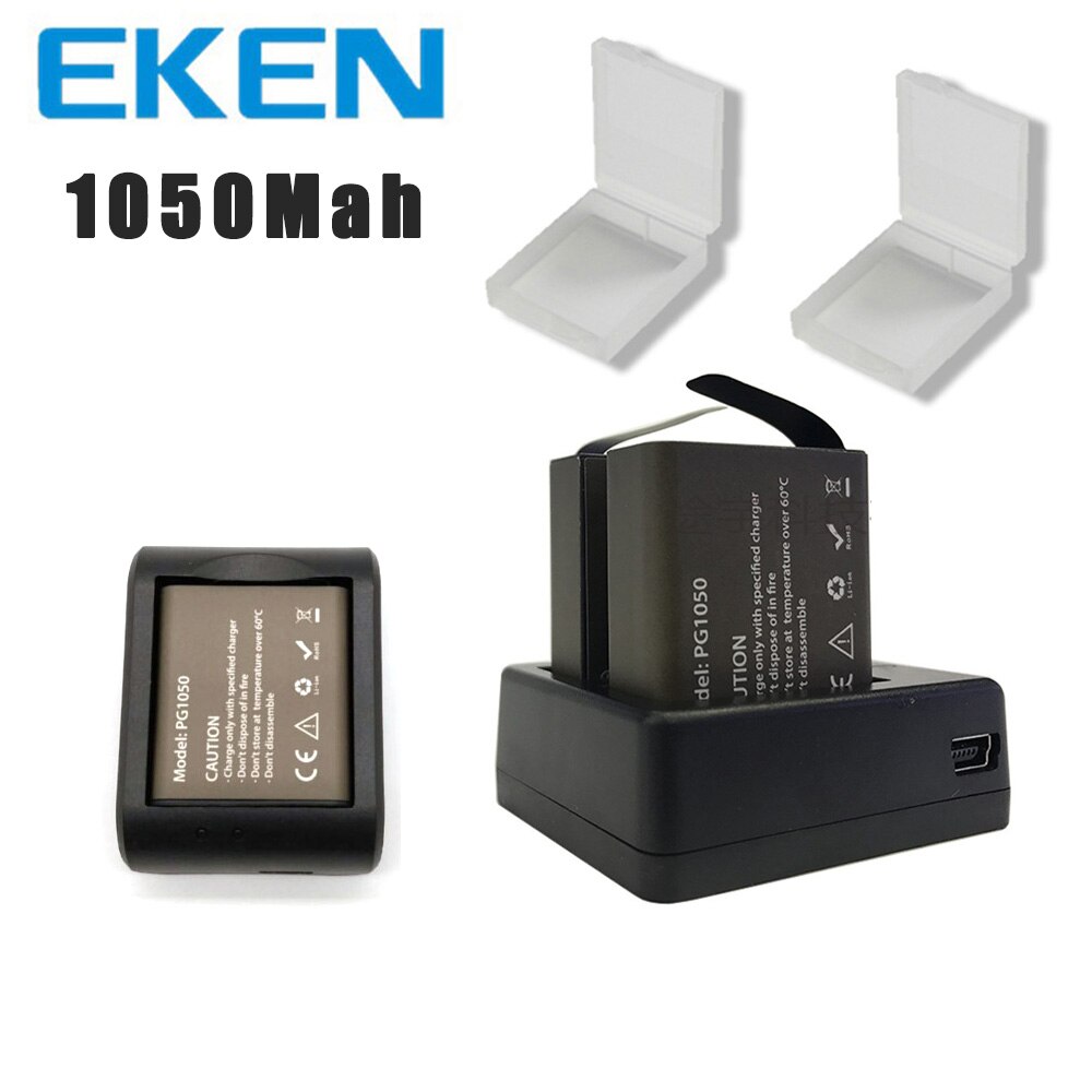 Eken 2 Stks/set 3.7V Pg 1050 Mah Batterij Voor Eken Sjcam Actie Camera H9r H8r H6s H5s H3r C30 f68 SJ4000 Met Dual Battery Charger