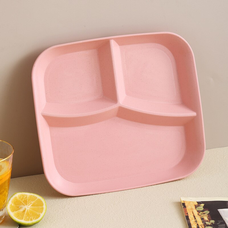 Divided Plate Compartment Plate For Food Round Plastic Salad Dinner Plates Dinnerware Plate Serving Plate Microwave Safe: Pink
