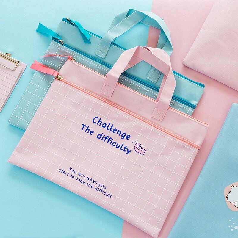 MINKYS Waterproof Canvas Double Layer A4 Folder Organizer Bag Document File Bag Folder Storage Bag School Office Stationery