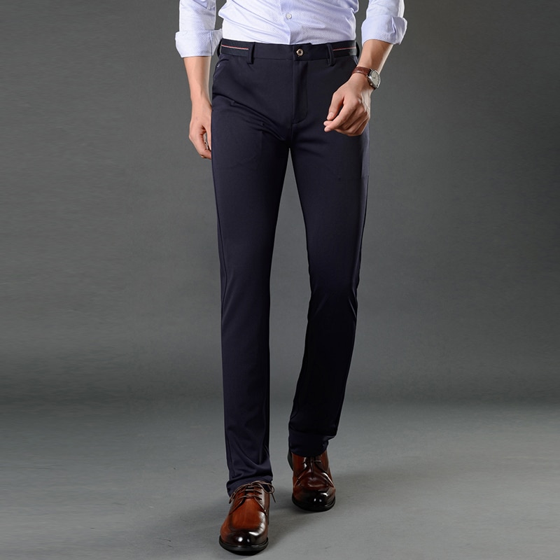 hommes mince costume pantalon hommes hiver décontracté bureau costume pantalon épaissir polaire pantalon élasticité costume pantalon